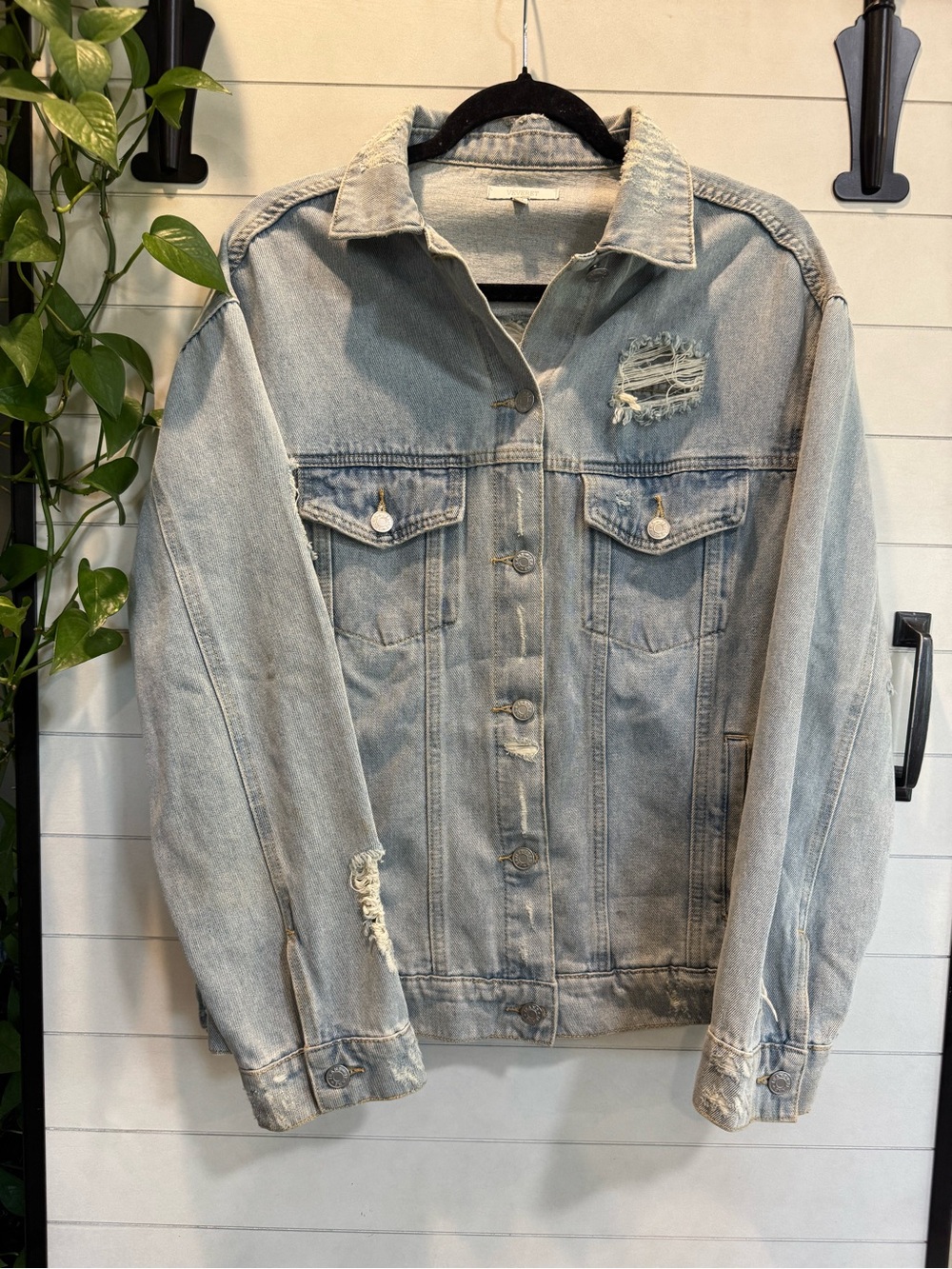Women's Light Blue Distressed Denim Jacket - Casual Jean Jacket